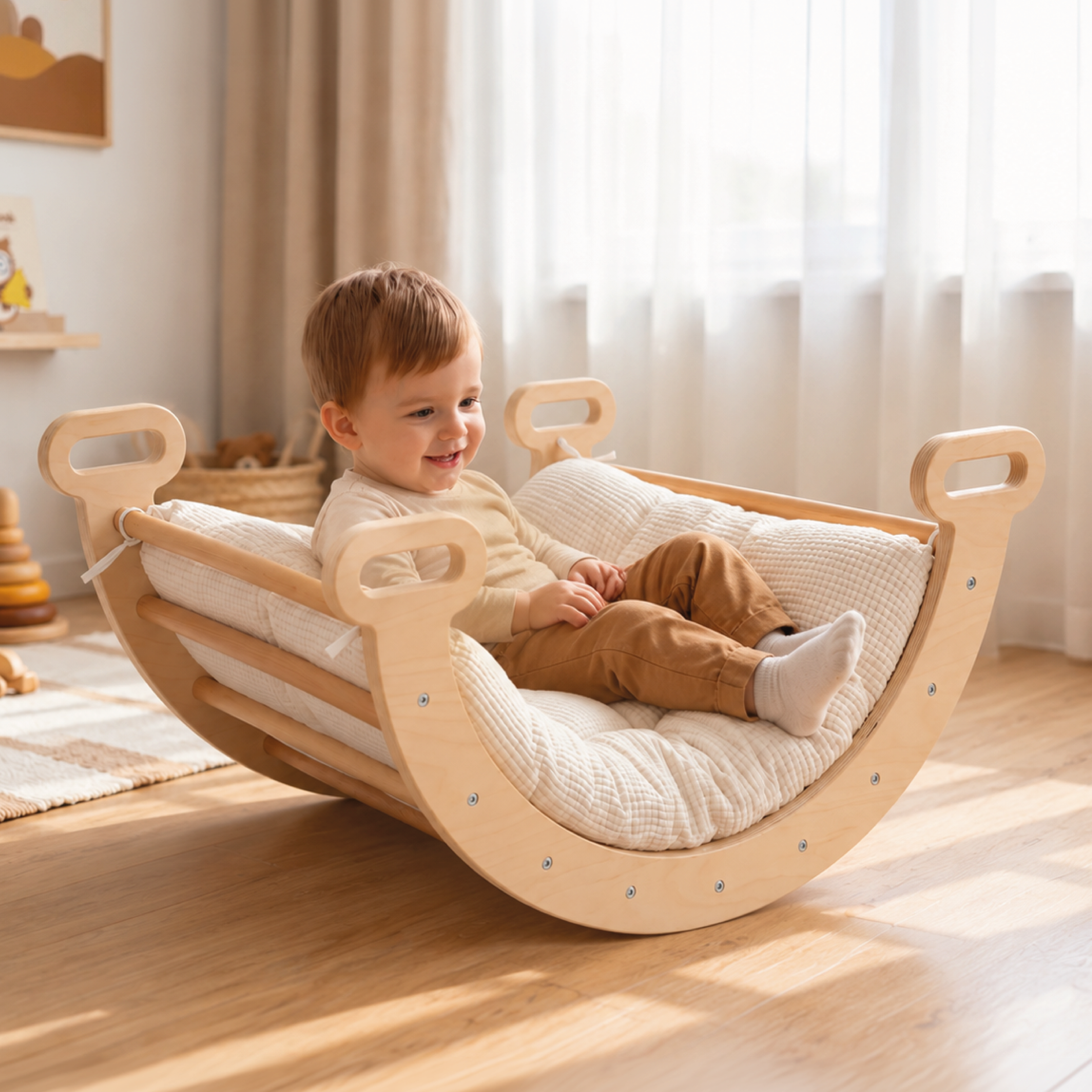 Arco Dondolo Montessori in Legno con Cuscino